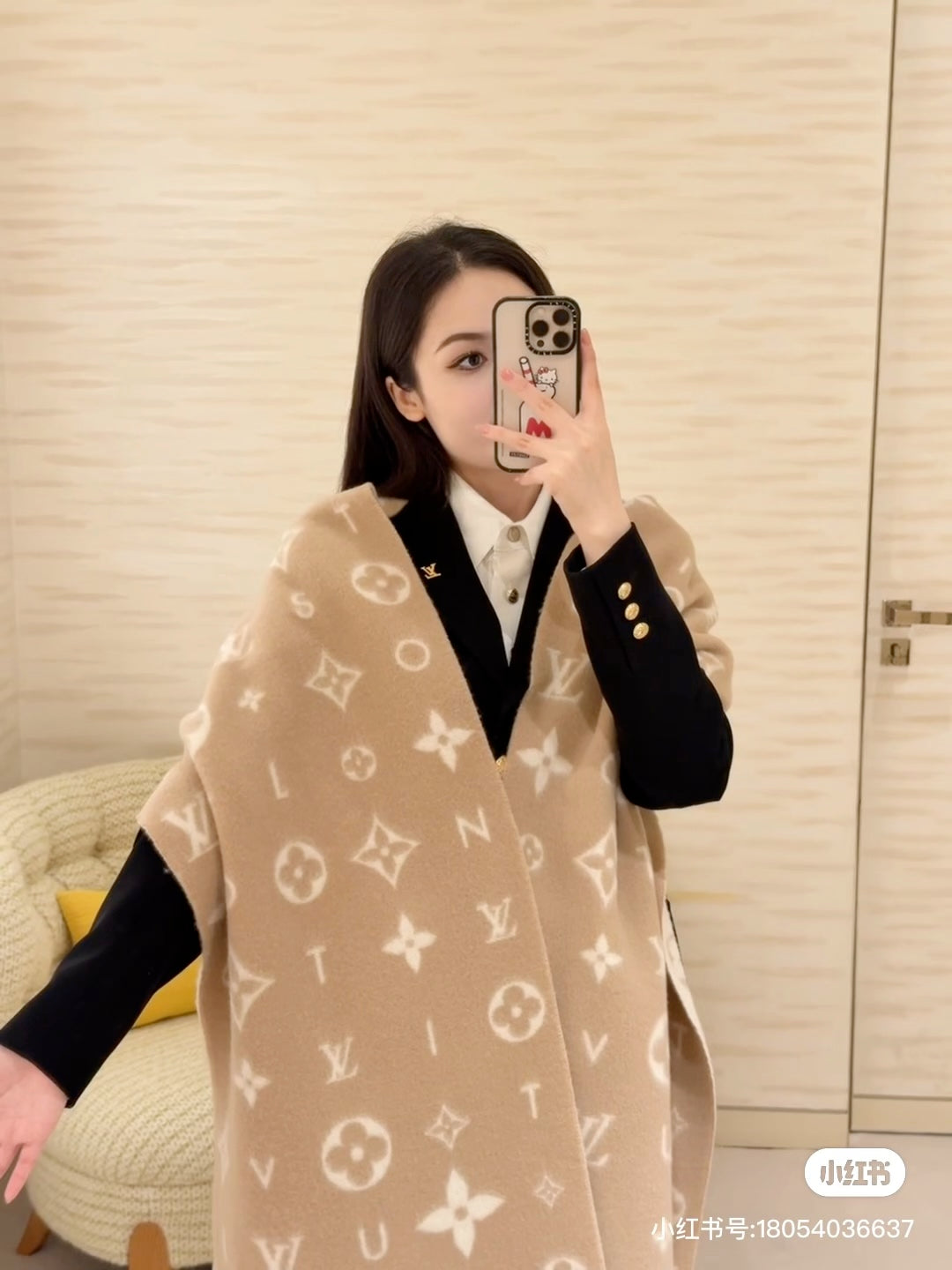 beige velvet floral Scarf for women - product detail view