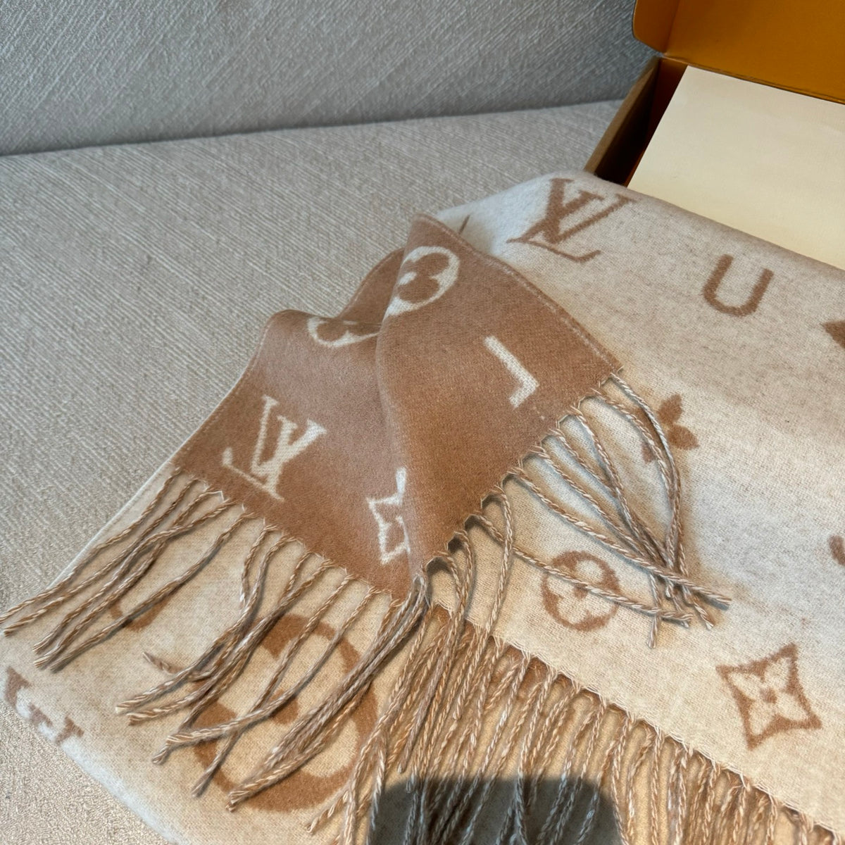 beige velvet floral Scarf for women - alternate angle view 4