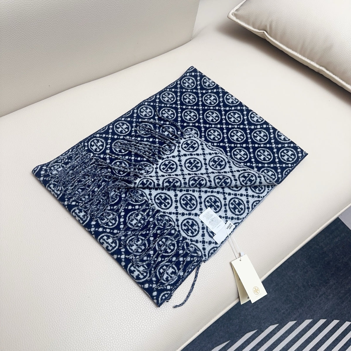 blue cotton floral Scarf for women - alternate angle view 3