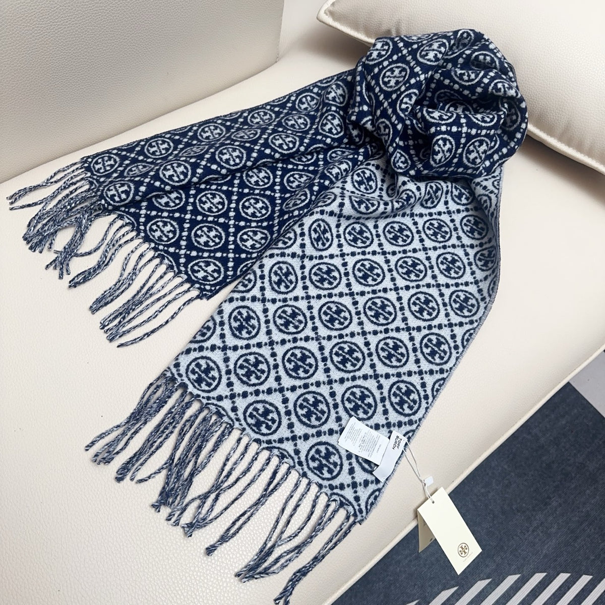 blue cotton floral Scarf for women - alternate angle view 8