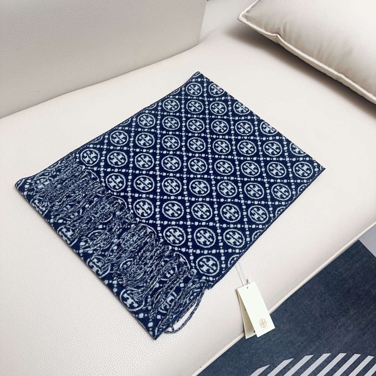 blue cotton floral Scarf for women - alternate angle view 2