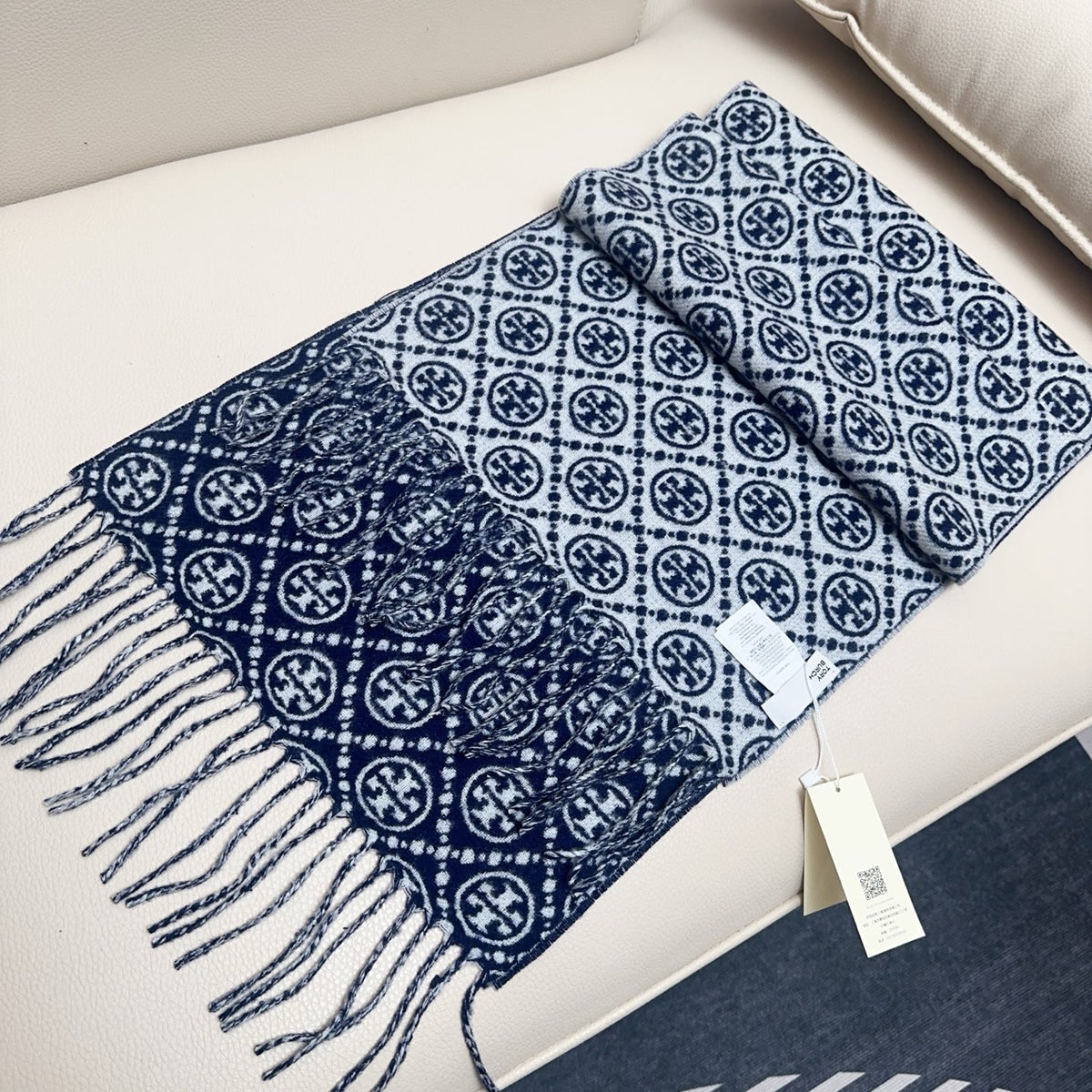 blue cotton floral Scarf for women - alternate angle view 6