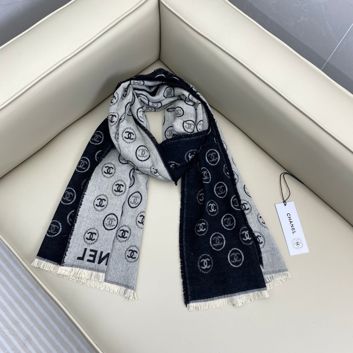 velvet double c Scarf for women - alternate angle view 9