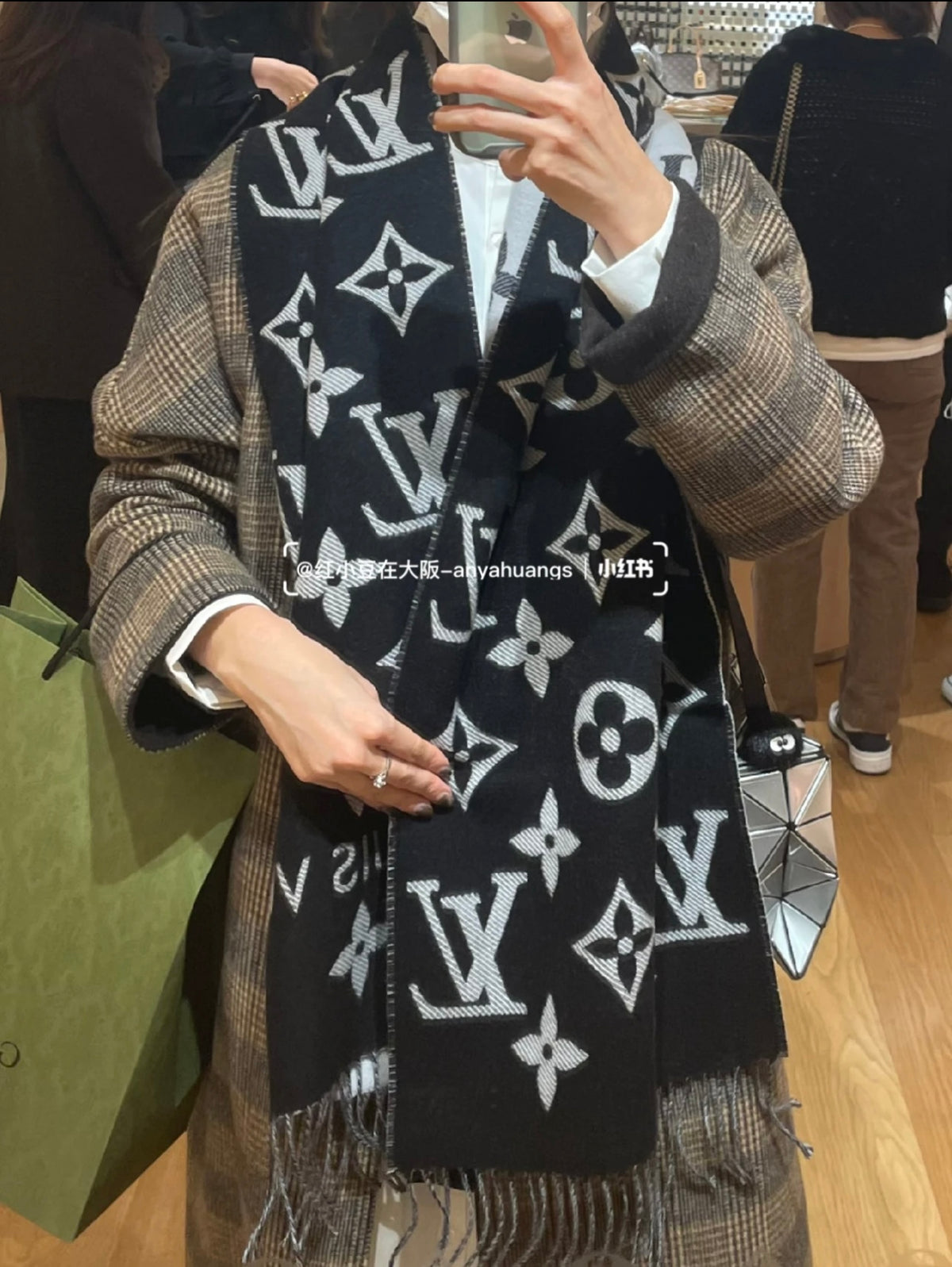 beige wool tassel Scarf for women - product detail view