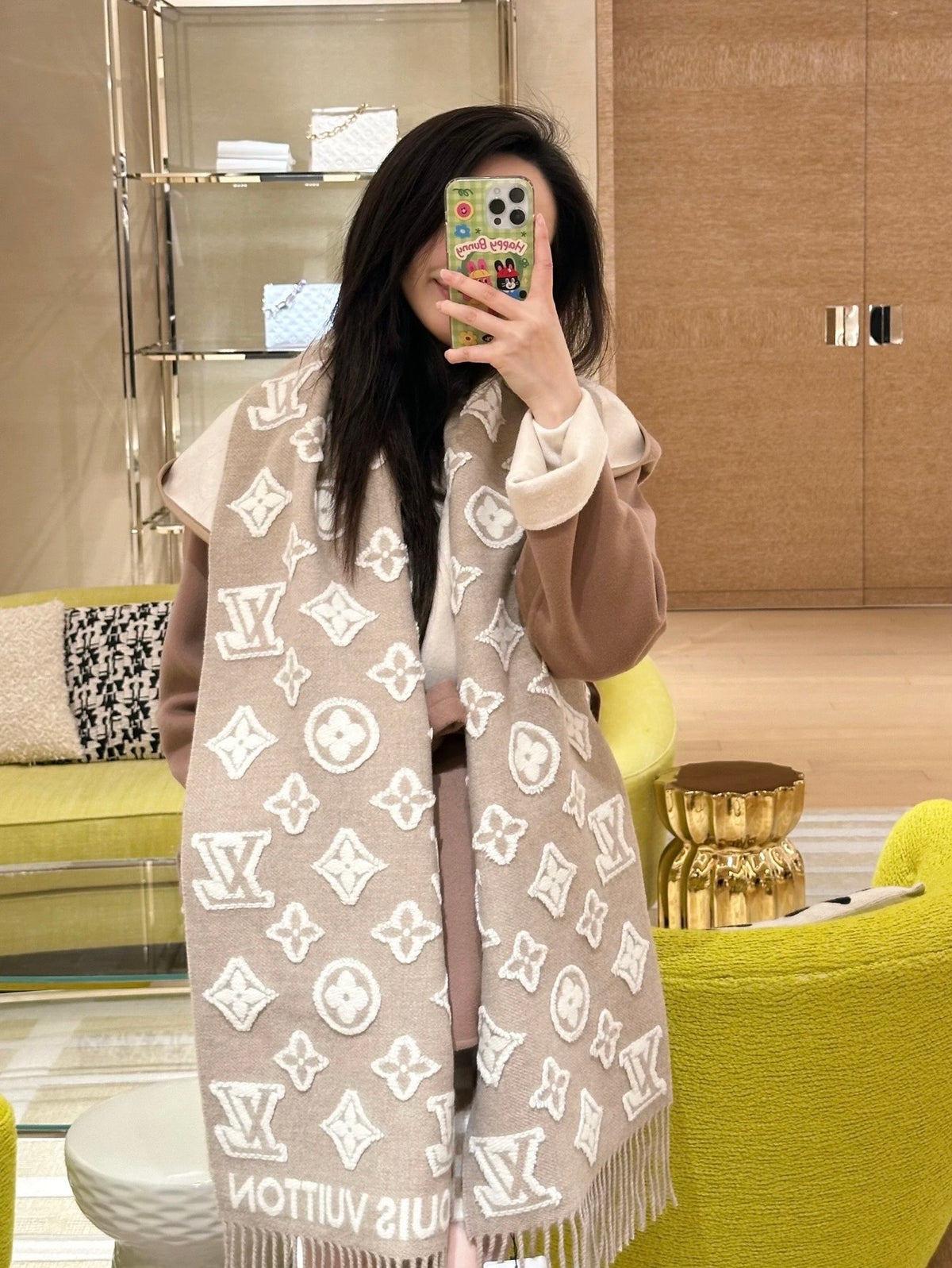contrast color leather floral Scarf for women - product detail view