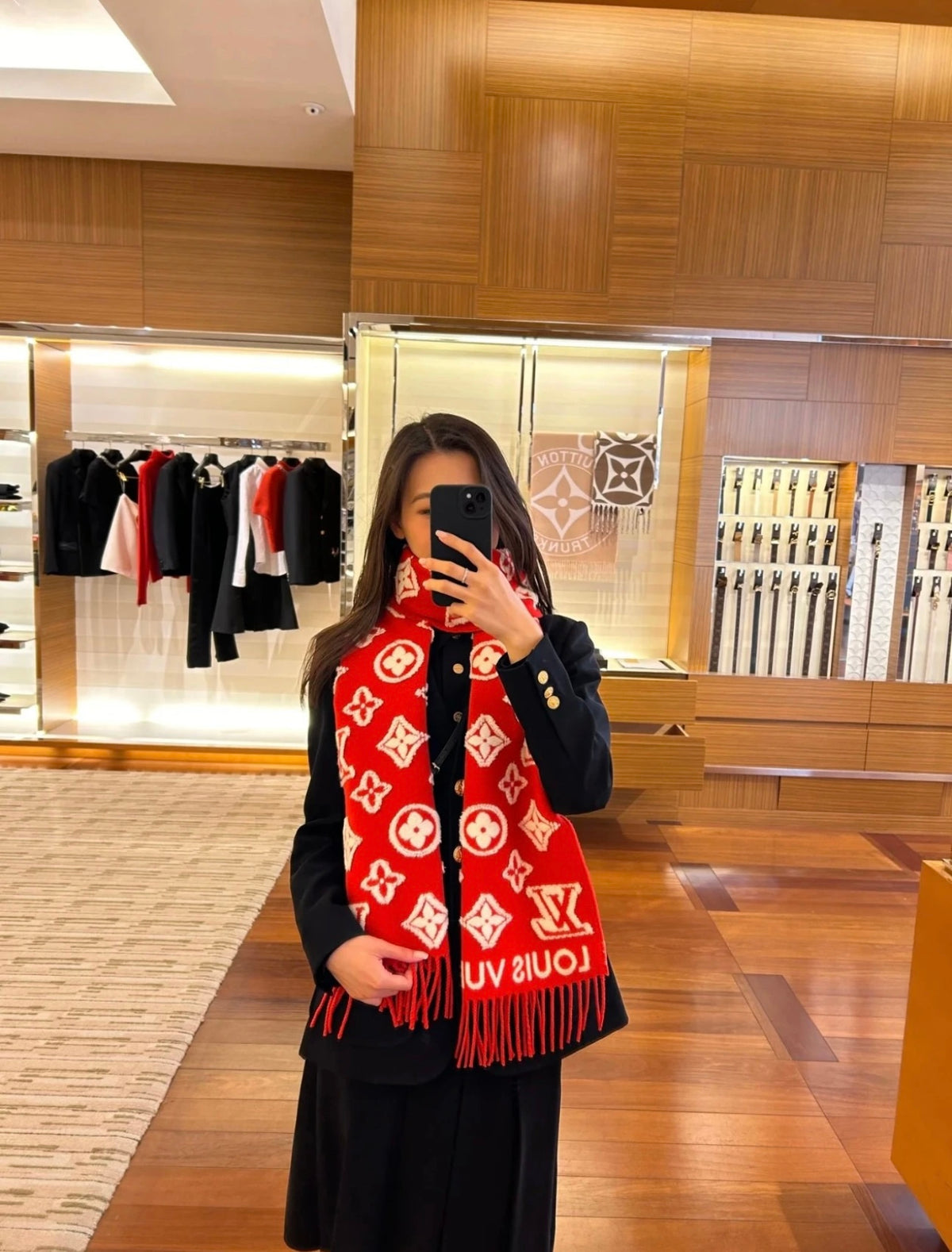 contrast color leather floral Scarf for women - product detail view