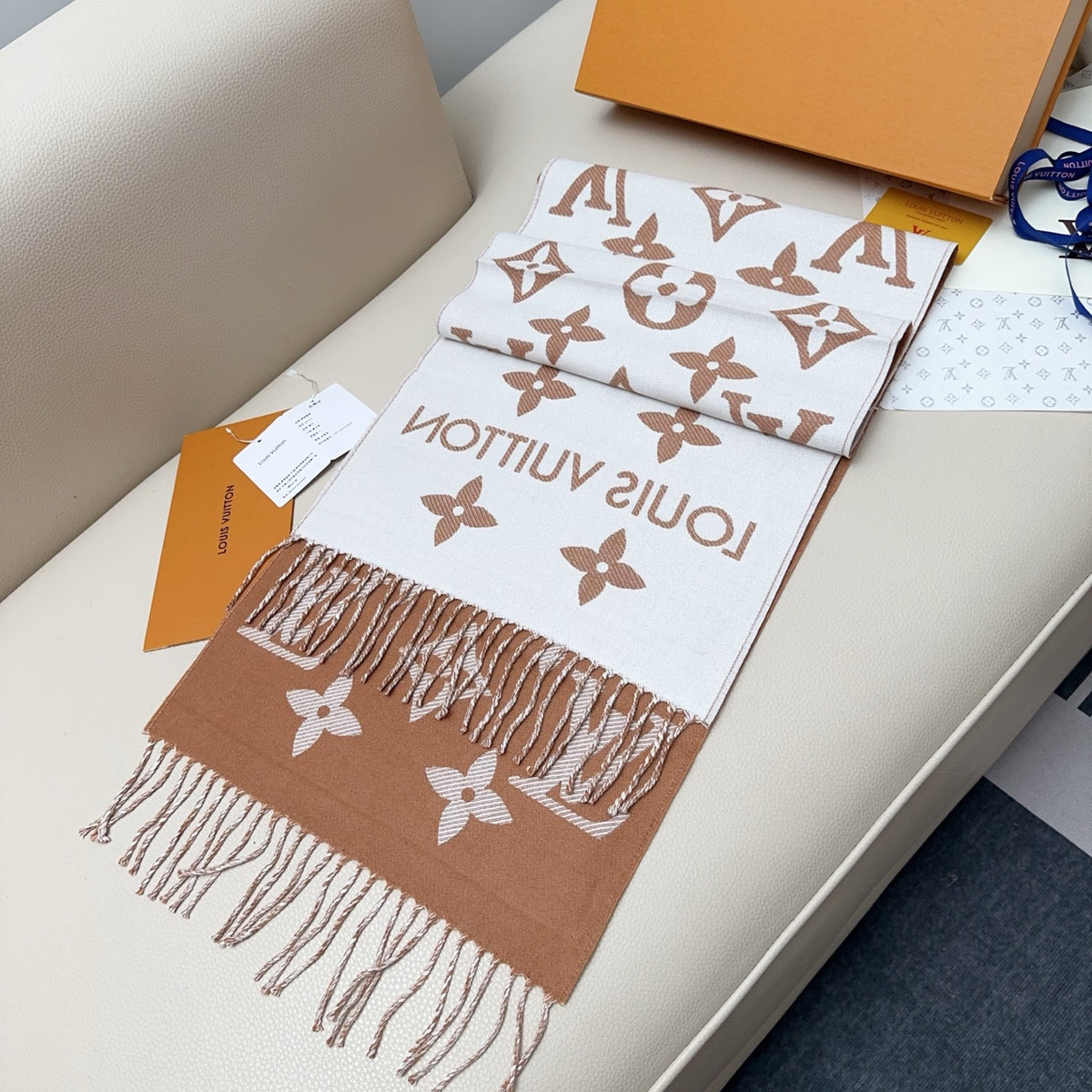 beige wool tassel Scarf for women - alternate angle view 6