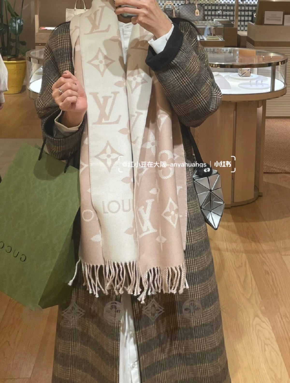 beige wool tassel Scarf for women - product detail view