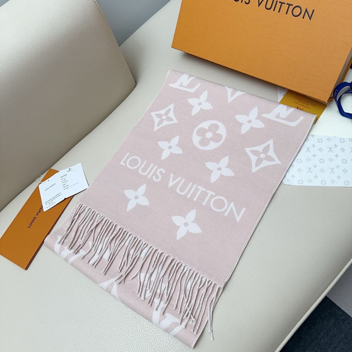 beige wool tassel Scarf for women - alternate angle view 3