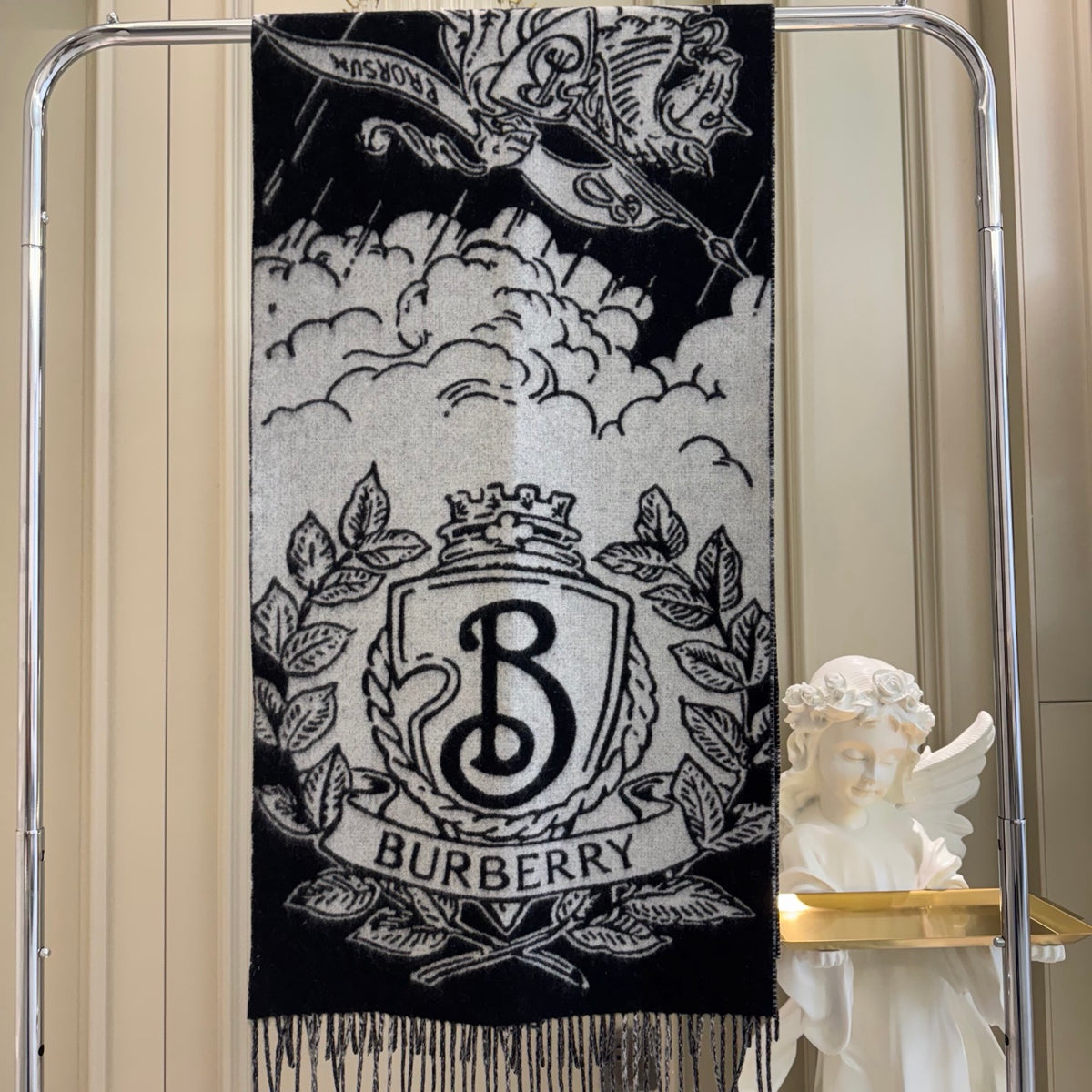 black and white velvet floral Shawl for women - alternate angle view 9