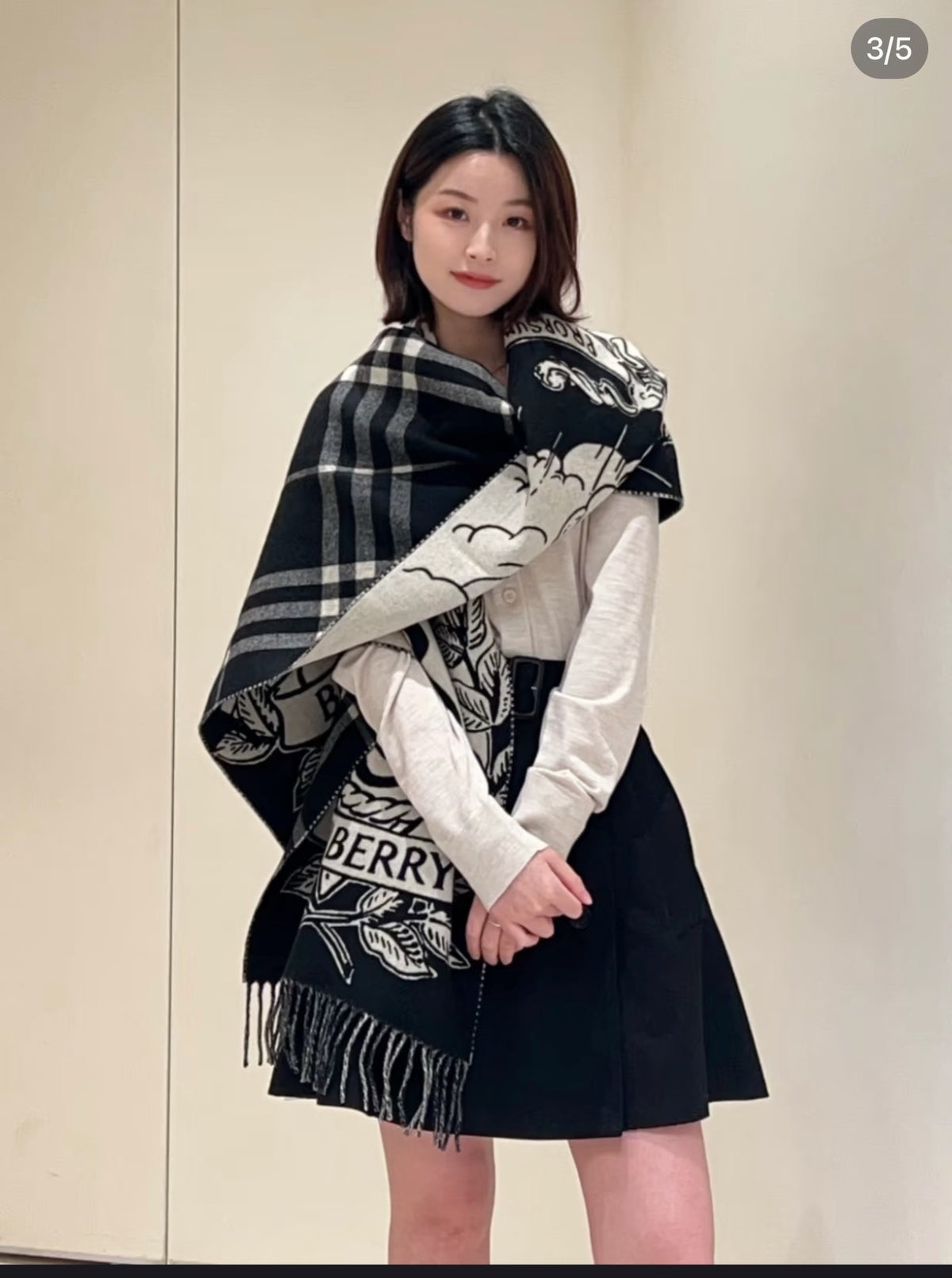 black and white velvet floral Shawl for women - alternate angle view 2