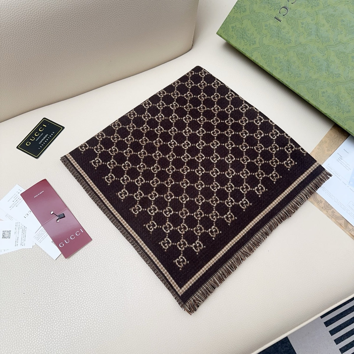 beige wool tassel Scarf for women - alternate angle view 2