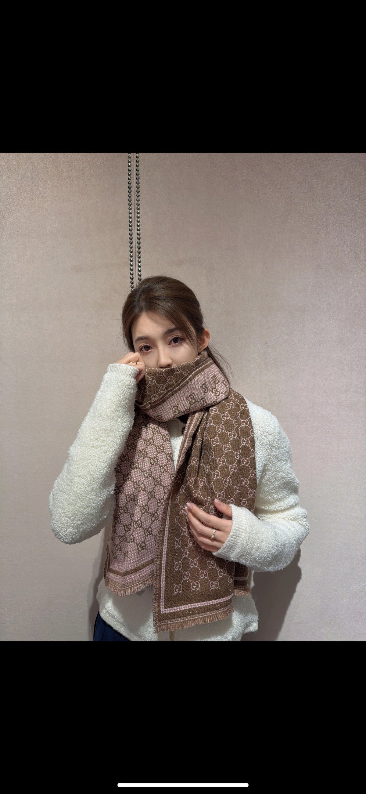 beige wool tassel Scarf for women - product detail view