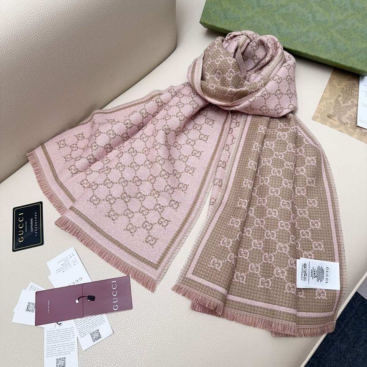beige wool tassel Scarf for women - alternate angle view 7