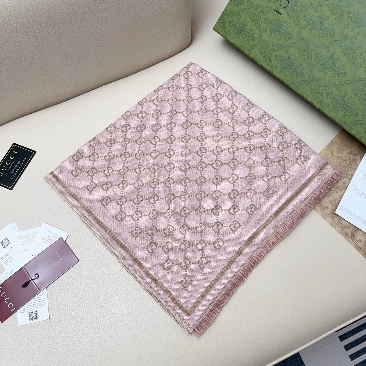 beige wool tassel Scarf for women - product detail view
