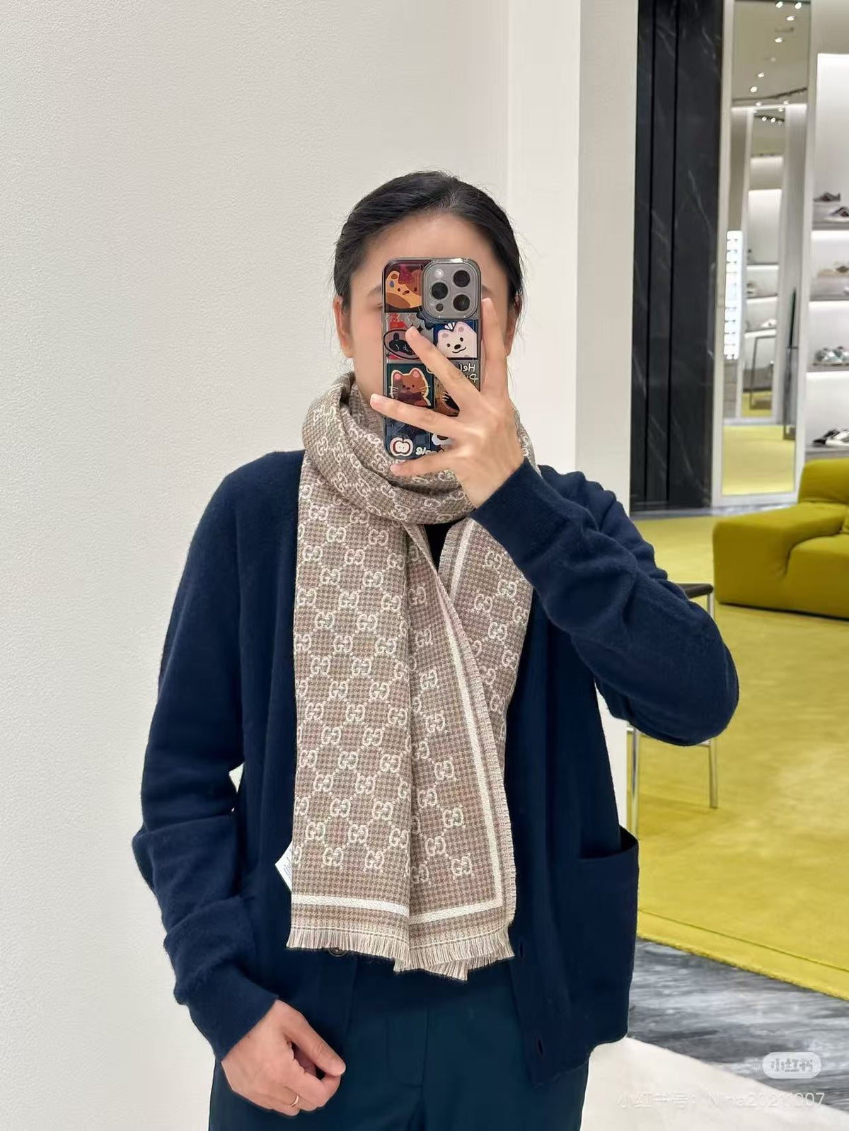 beige wool tassel Scarf for women - product detail view