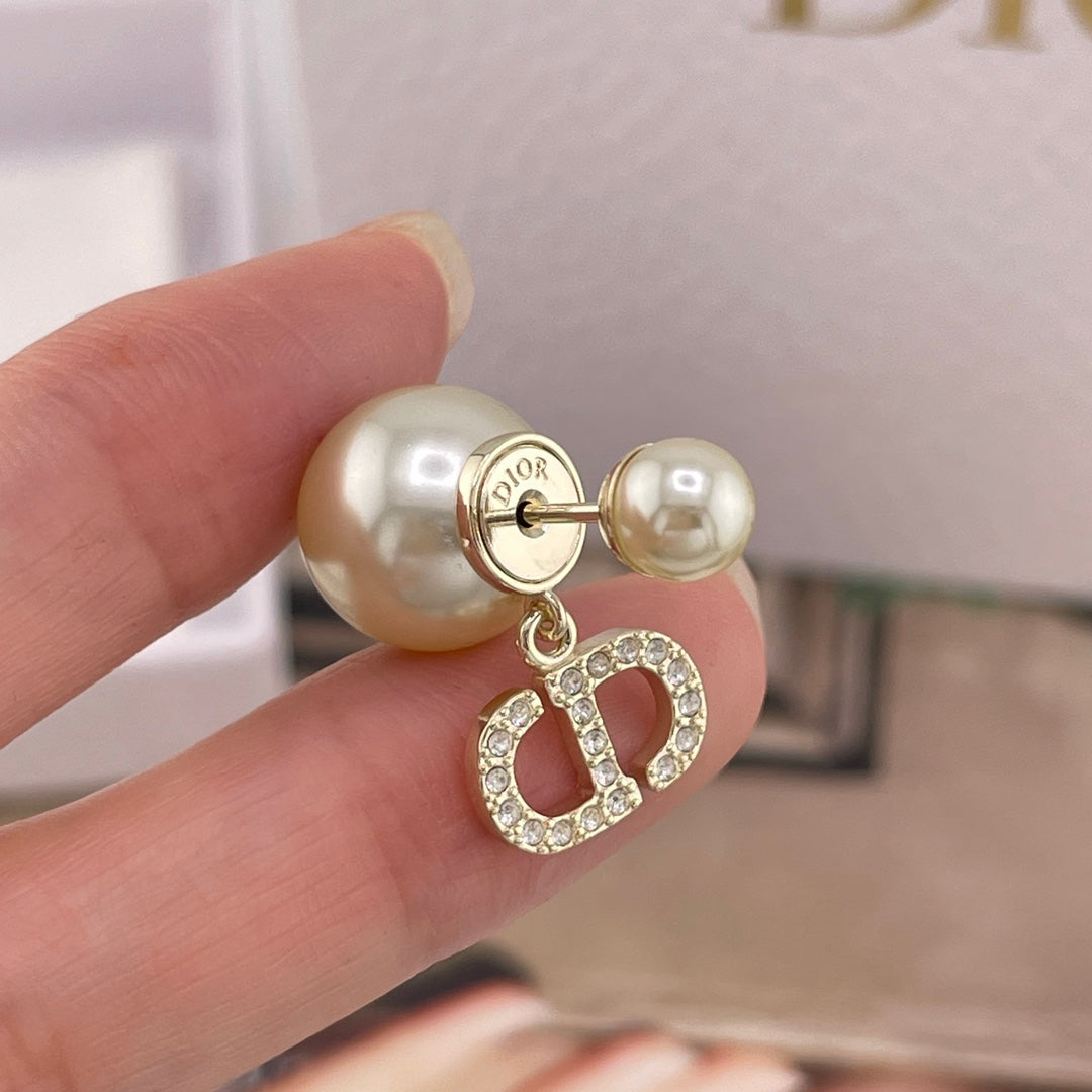 light gold pearl floral Stud Earrings for women - alternate angle view 8