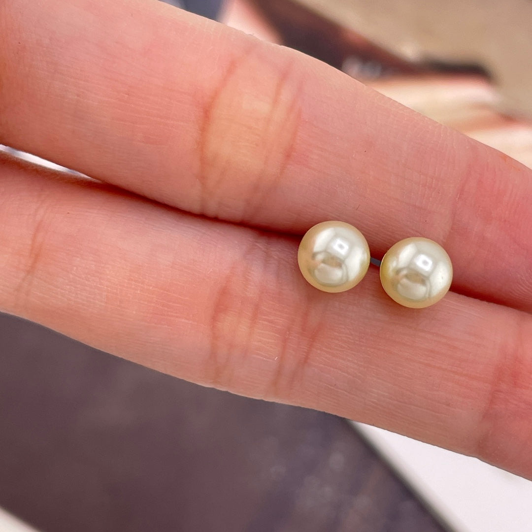 light gold pearl floral Stud Earrings for women - alternate angle view 7
