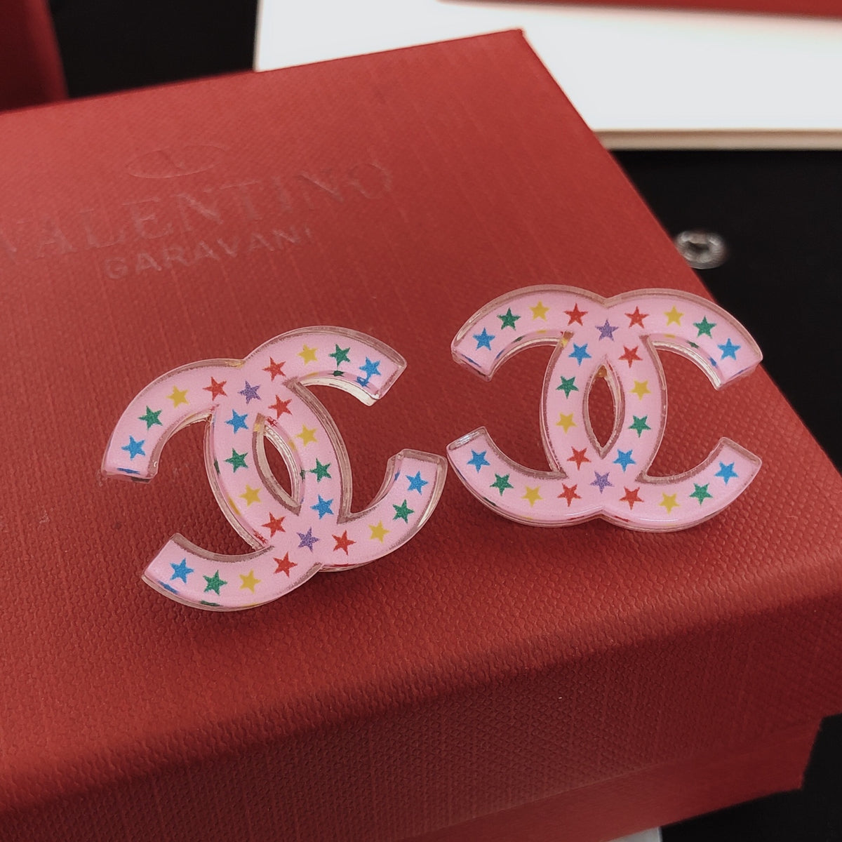 pink brass Stud Earrings for women - product detail view