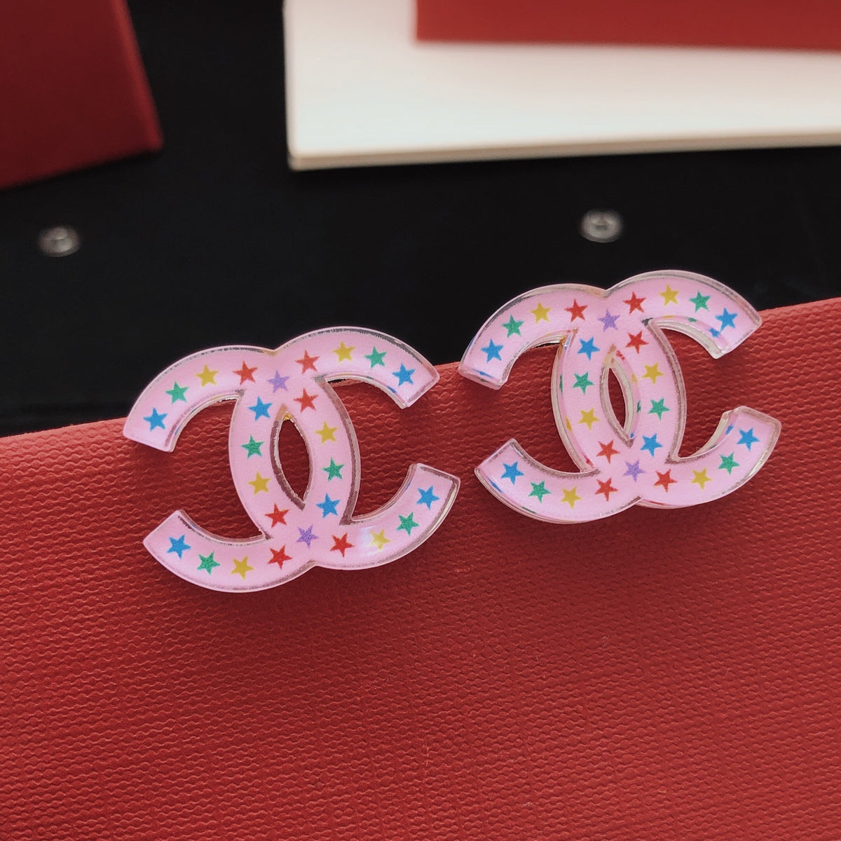 pink brass Stud Earrings for women - alternate angle view 4