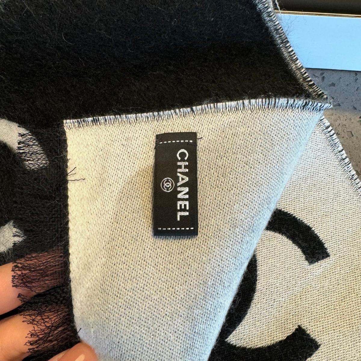 black and white wool minimalist Shawl for women - alternate angle view 6
