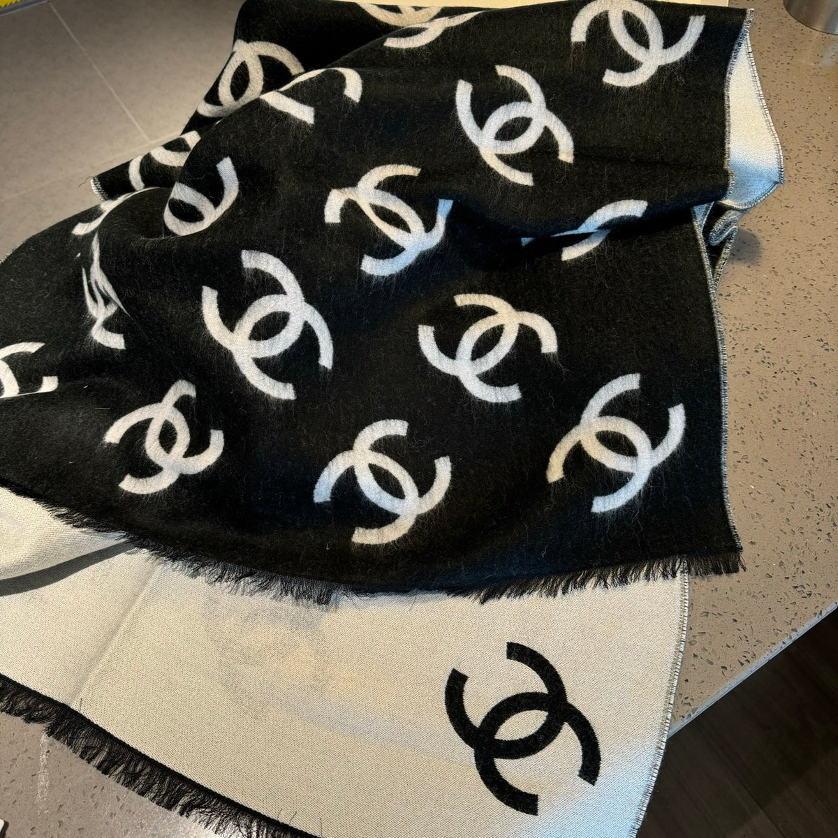 black and white wool minimalist Shawl for women - alternate angle view 8