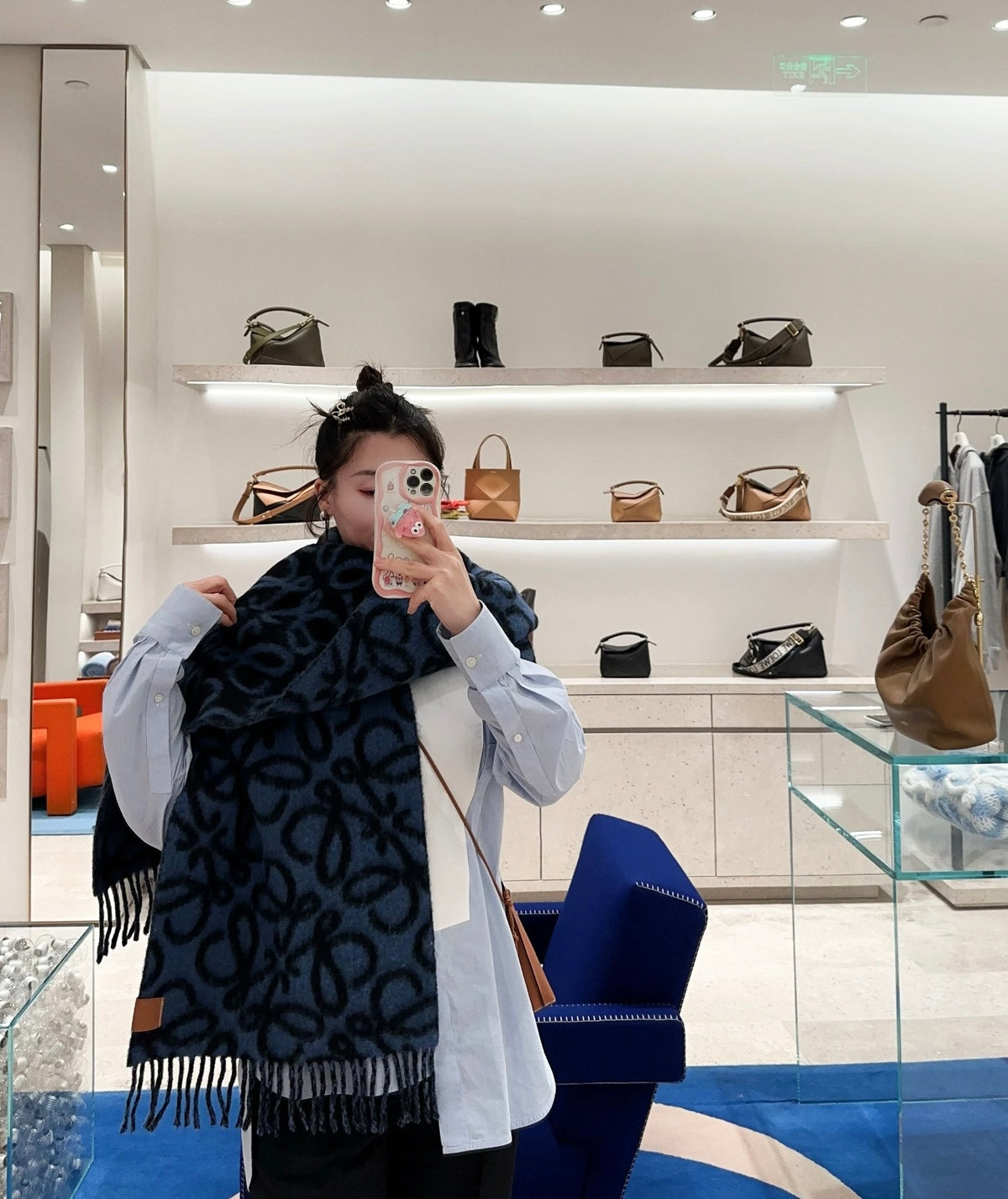 genuine leather tassel Scarf for women - product detail view