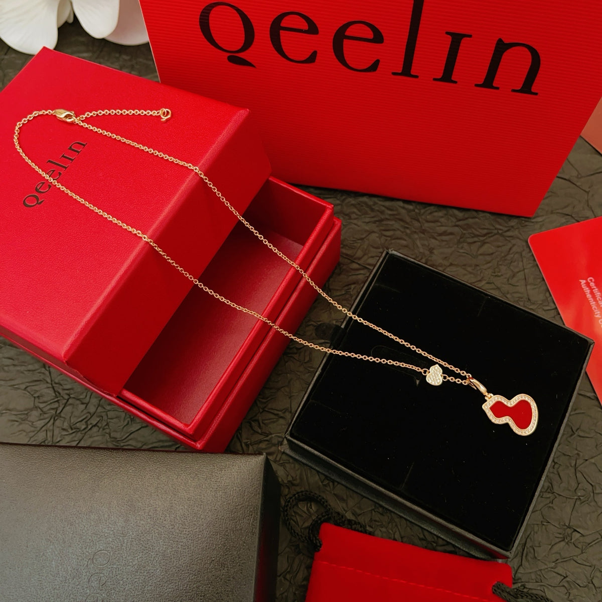 rose gold brass rose Necklace for women - alternate angle view 6