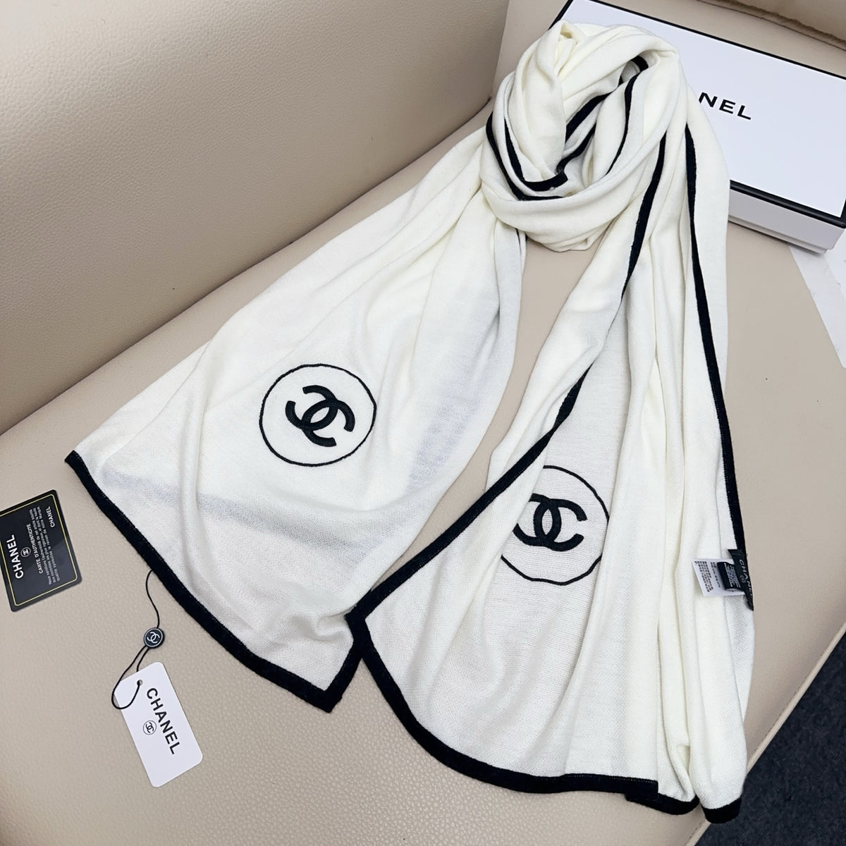 black and white velvet double c Scarf for women - alternate angle view 8