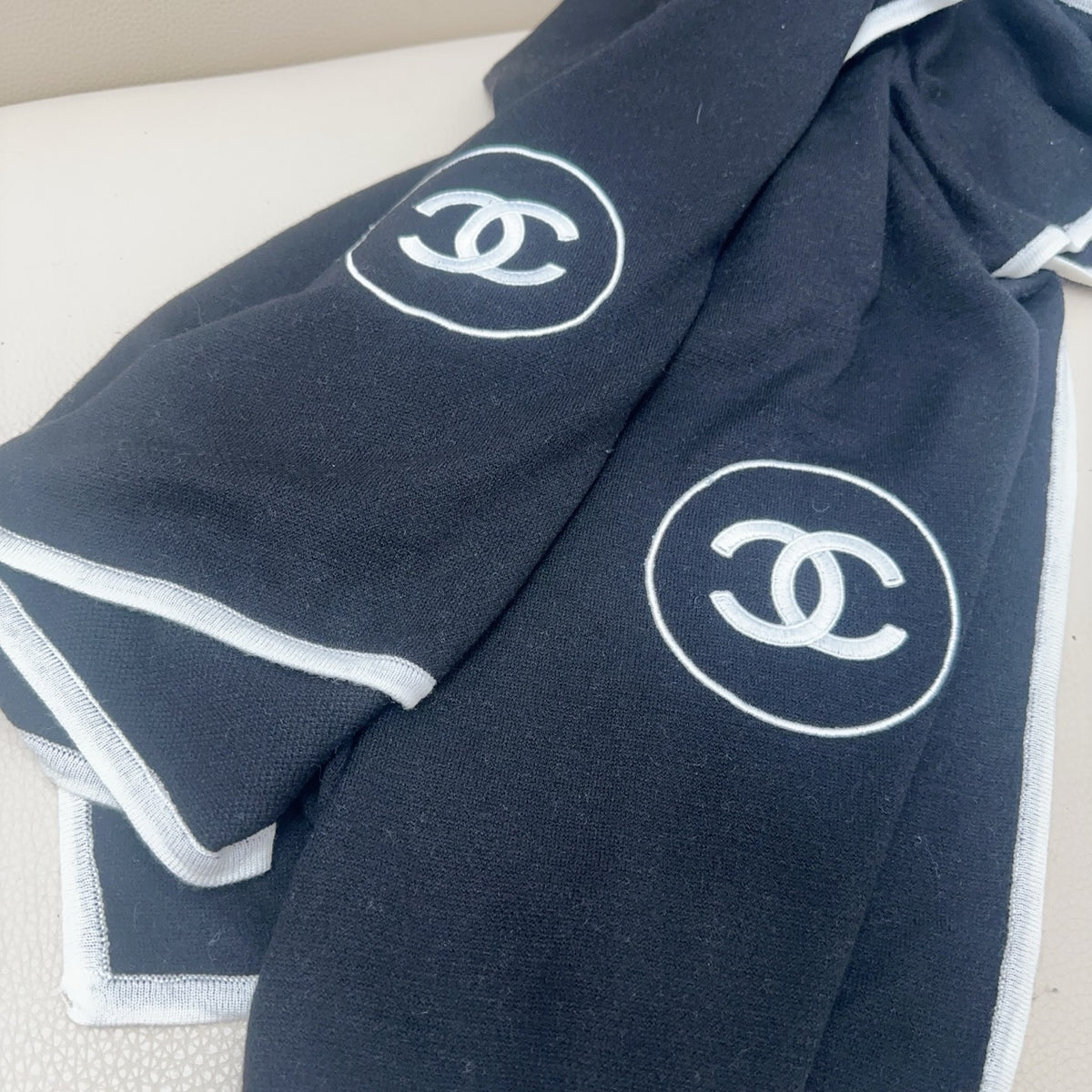 black and white velvet double c Scarf for women - alternate angle view 7