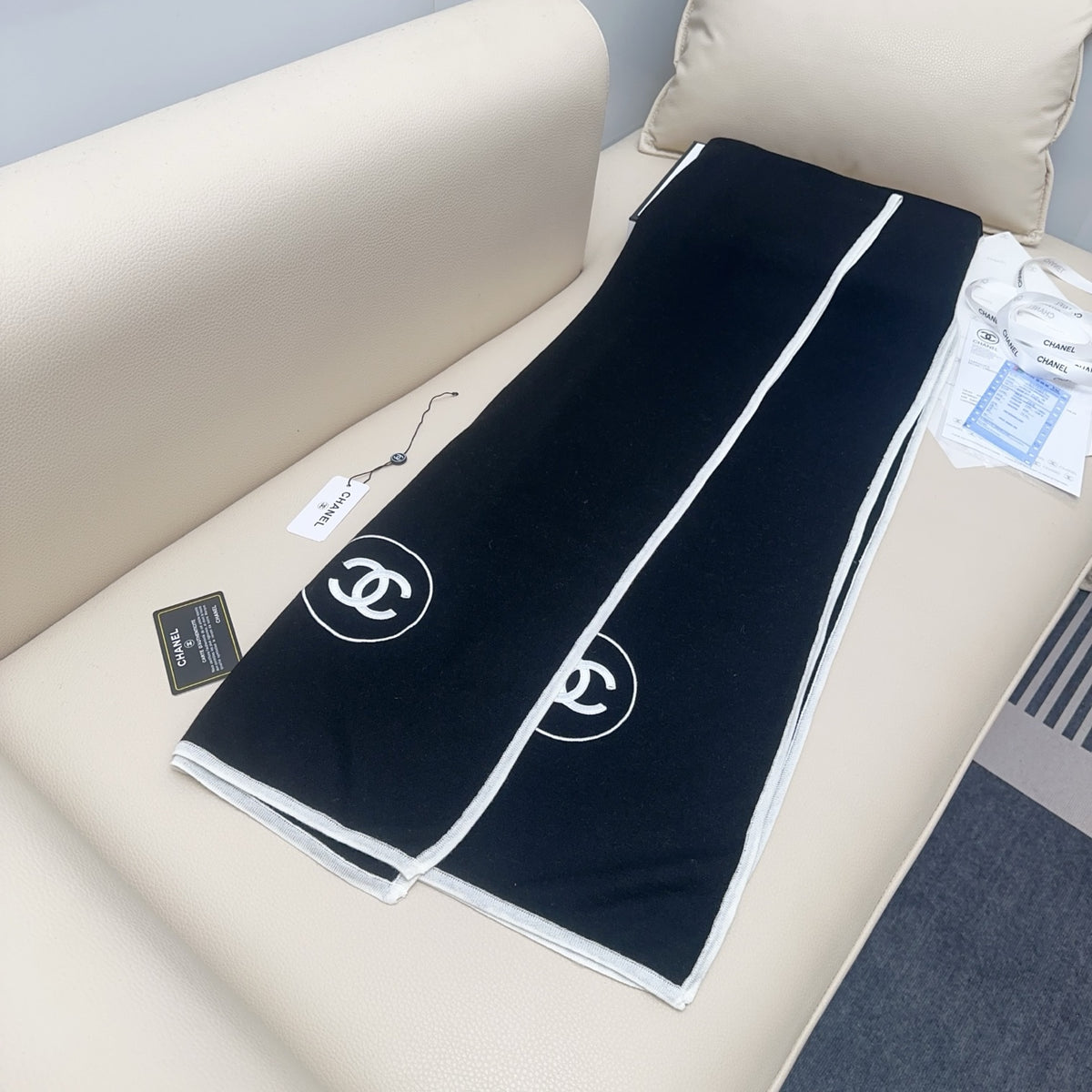 black and white velvet double c Scarf for women - alternate angle view 5