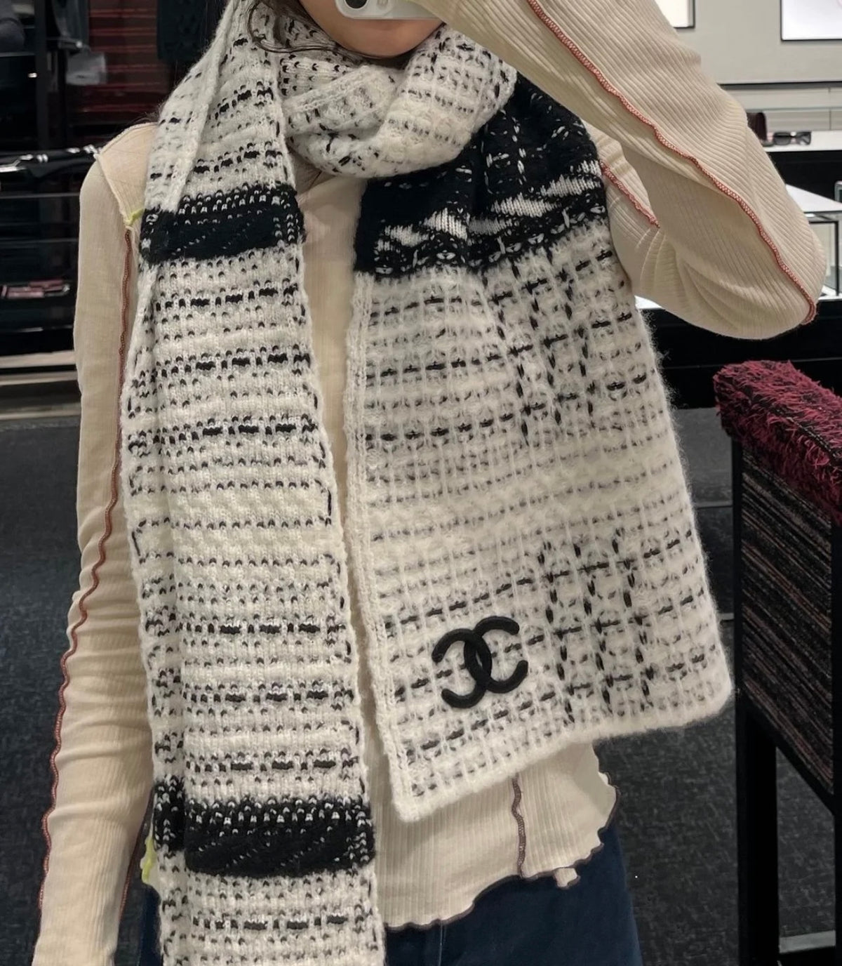 velvet patchwork Scarf for women - alternate angle view 4