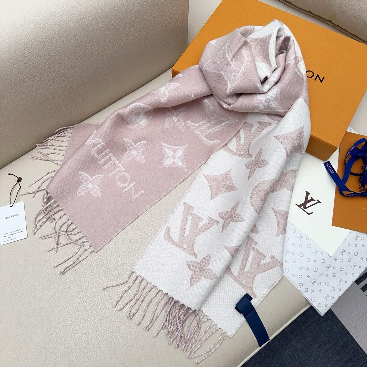 beige wool stylish Scarf for women - alternate angle view 8