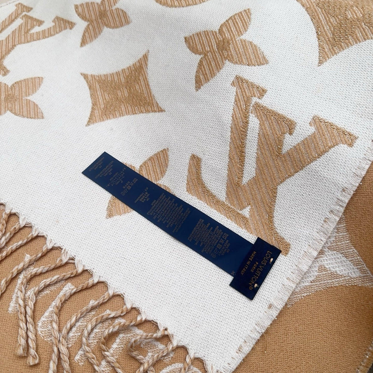 beige wool stylish Scarf for women - alternate angle view 7