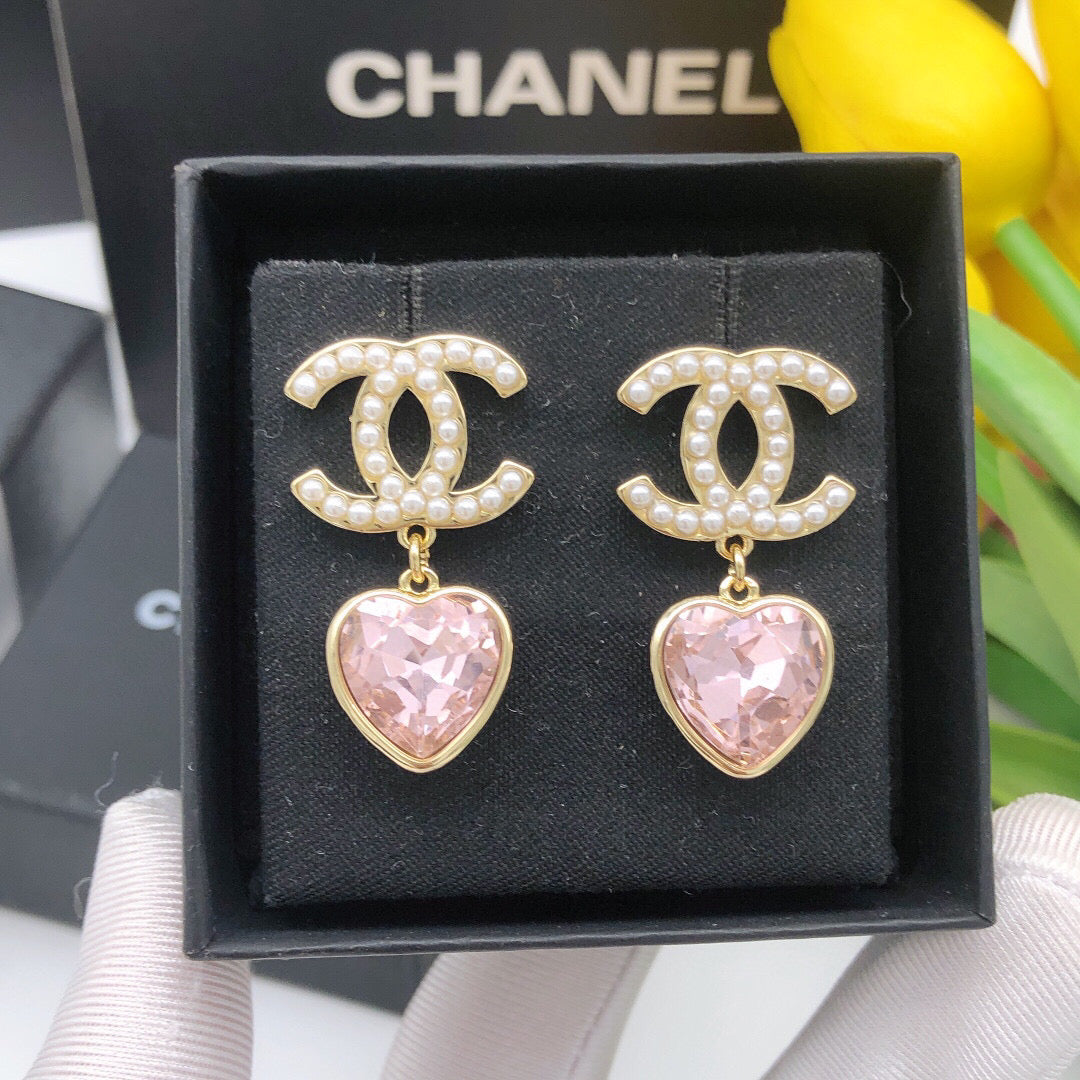 pink heart Drop Earrings for women - product detail view