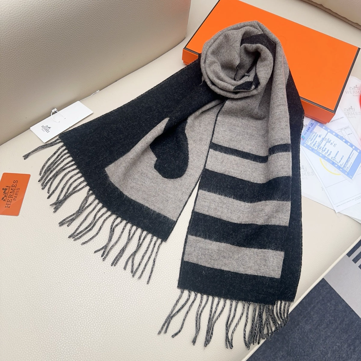 gray velvet minimalist Shawl for men - alternate angle view 8