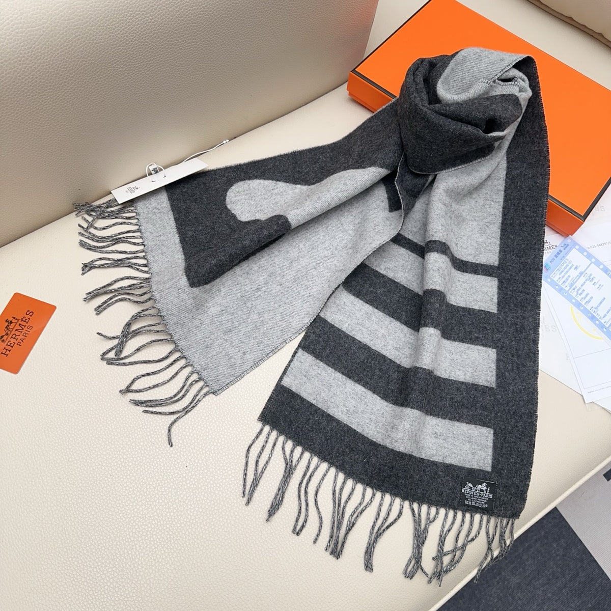 gray velvet minimalist Shawl for men - alternate angle view 8