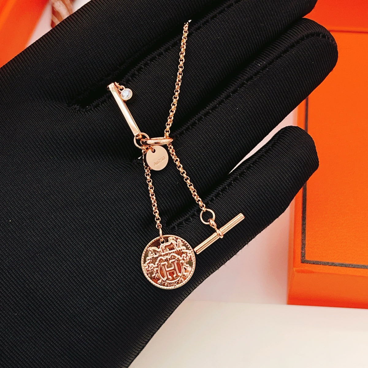 rose gold brass rose Necklace for women - alternate angle view 6