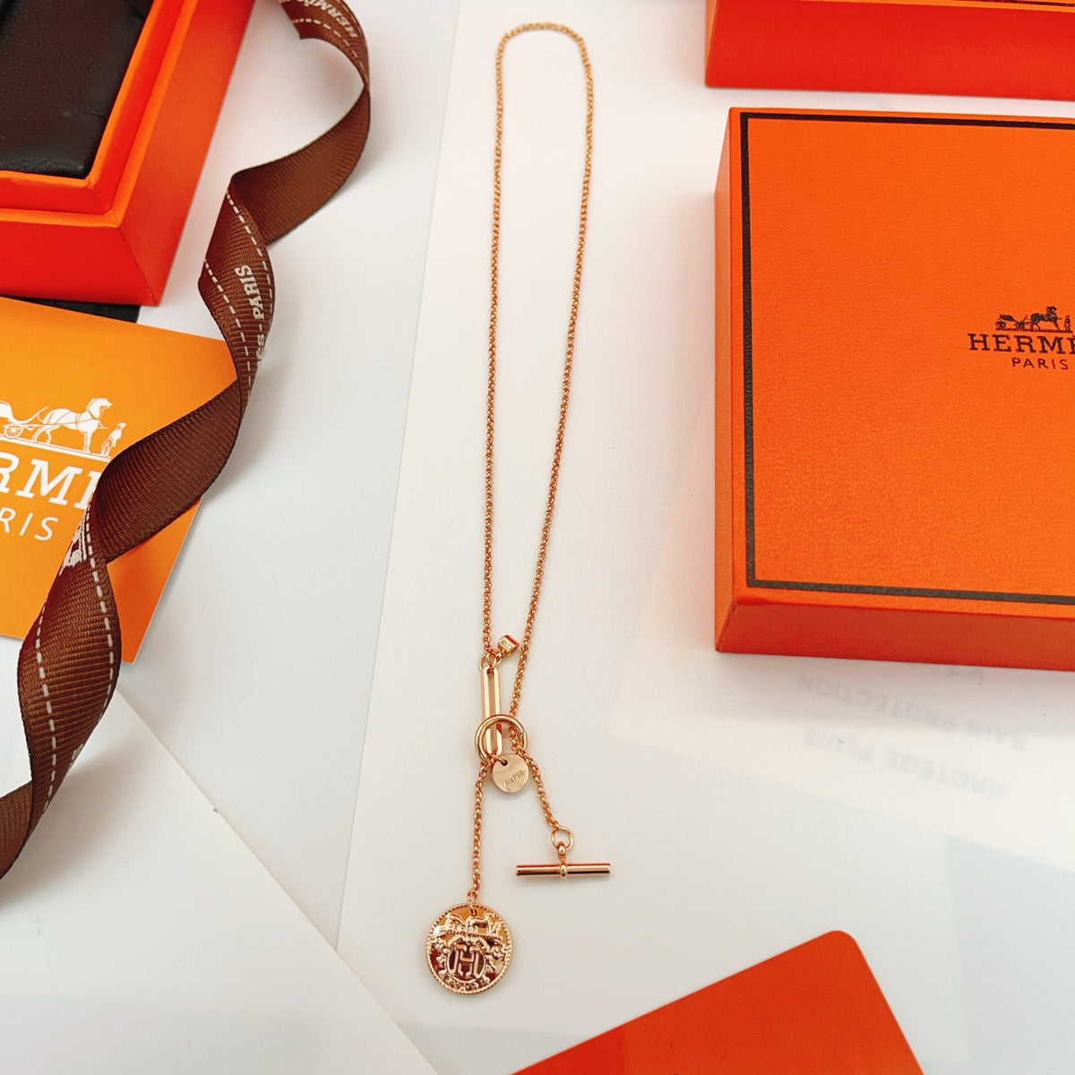 rose gold brass rose Necklace for women - alternate angle view 2