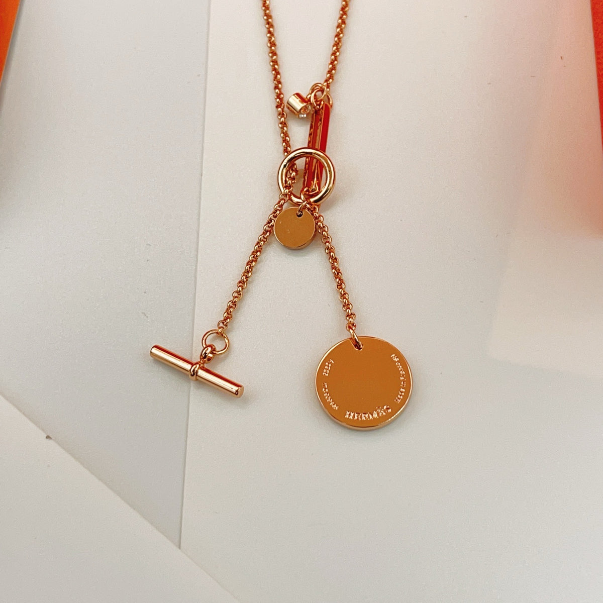 rose gold brass rose Necklace for women - alternate angle view 4