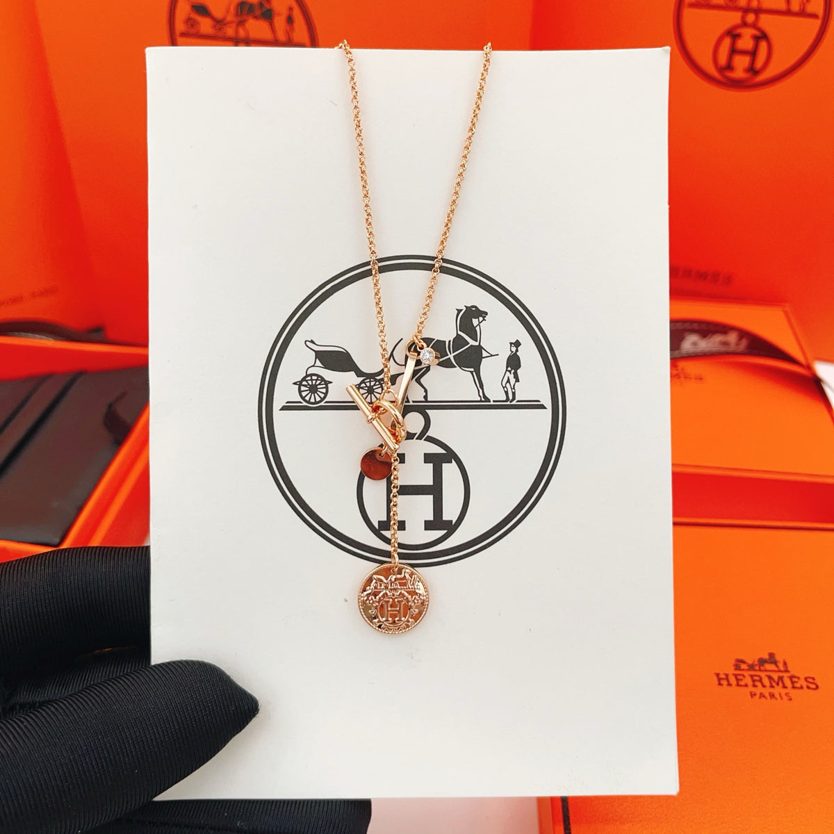 rose gold brass rose Necklace for women - alternate angle view 5
