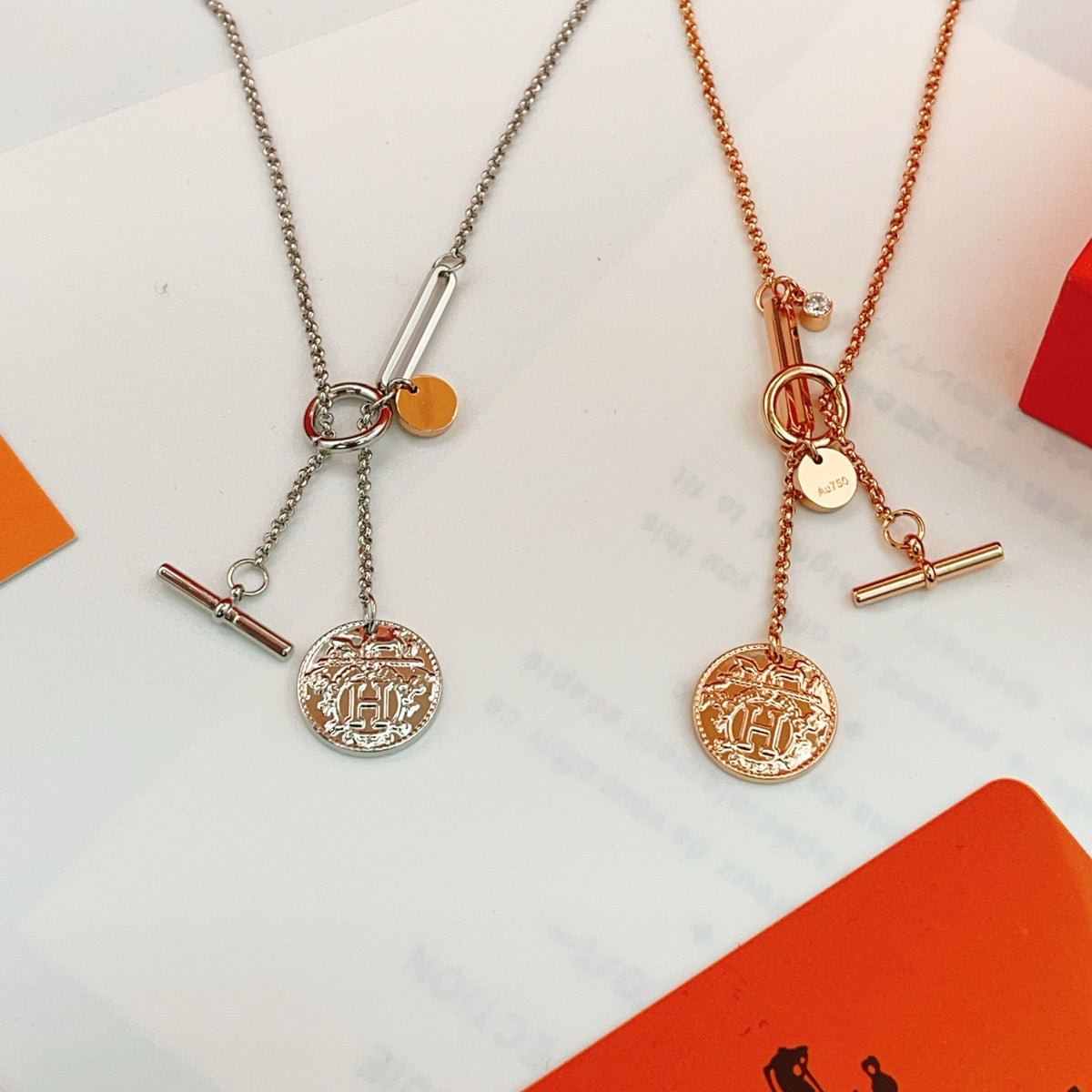 rose gold brass rose Necklace for women - alternate angle view 7