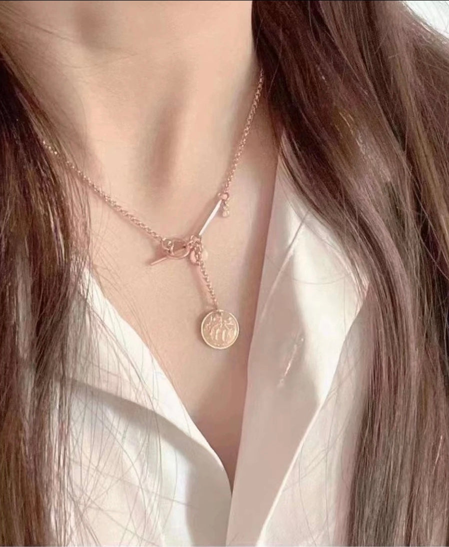 rose gold brass rose Necklace for women - alternate angle view 11