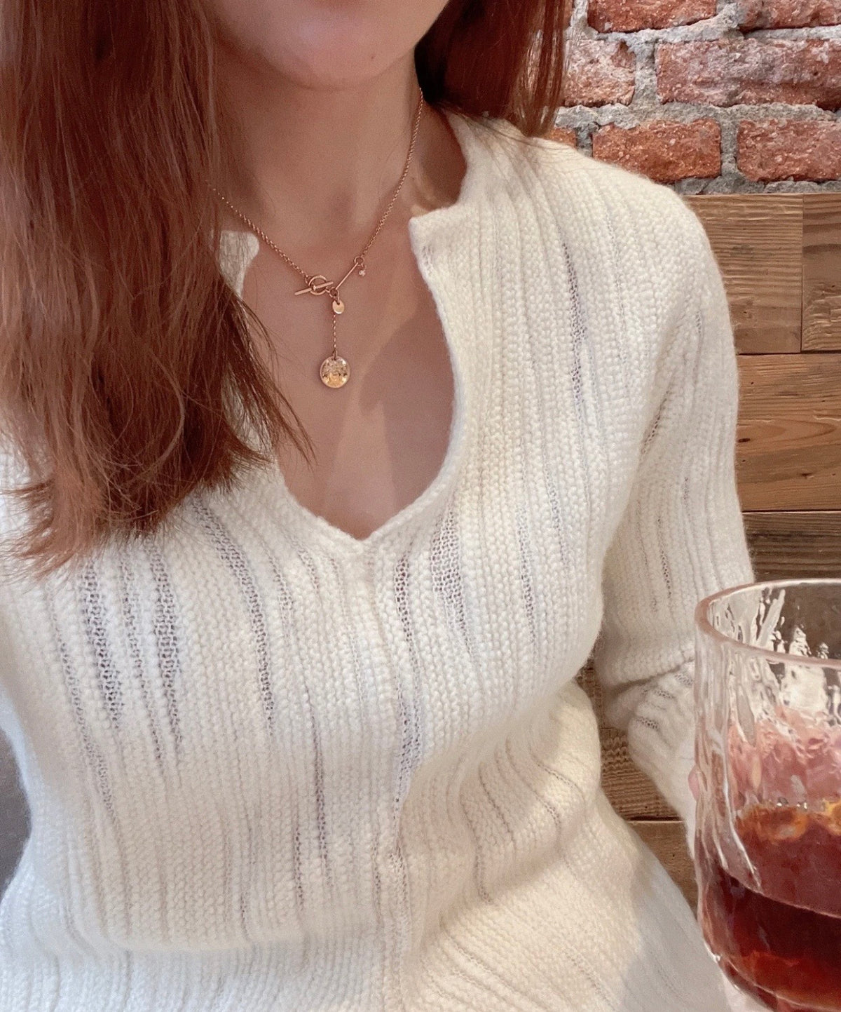 rose gold brass rose Necklace for women - alternate angle view 8
