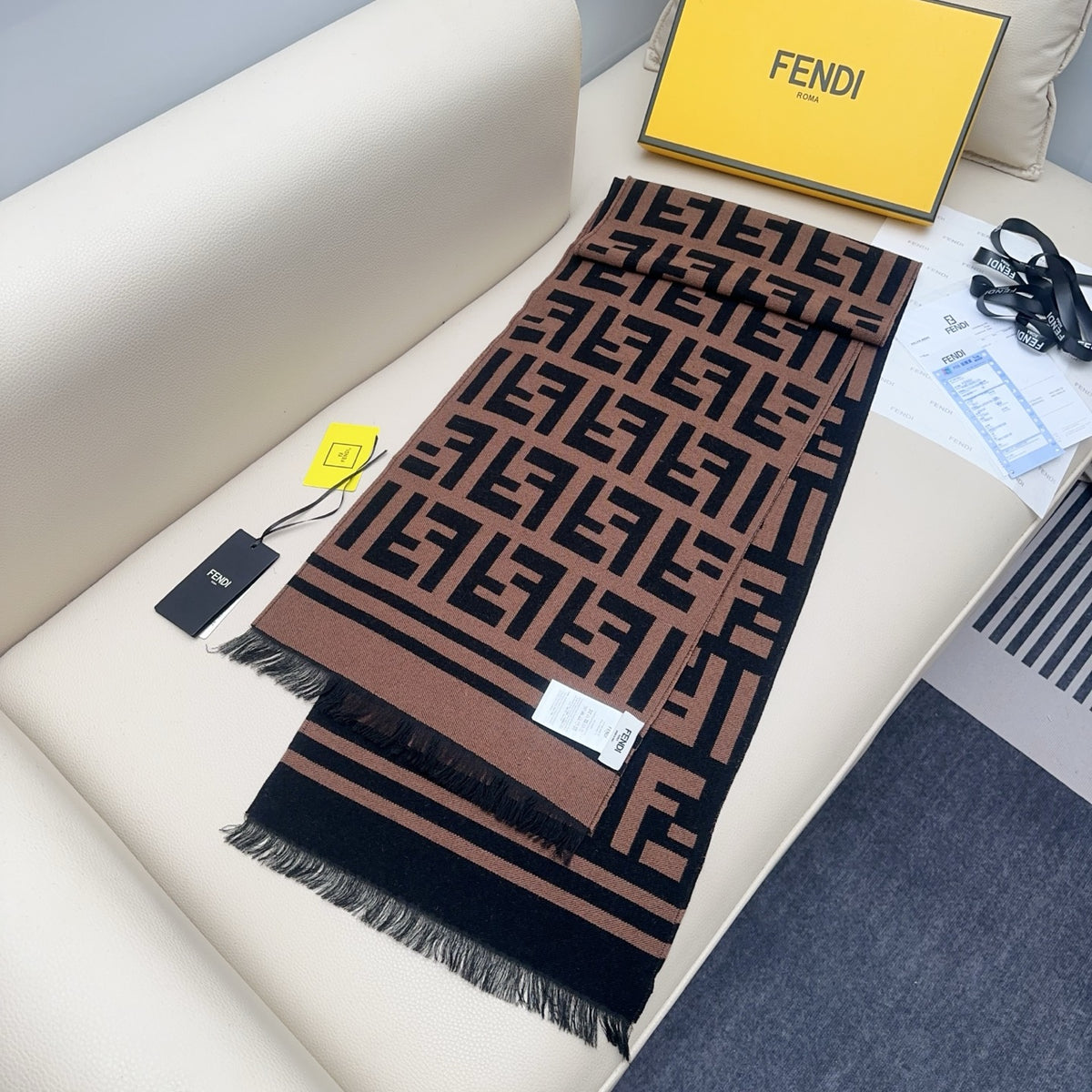 brown wool floral Scarf for men - alternate angle view 7