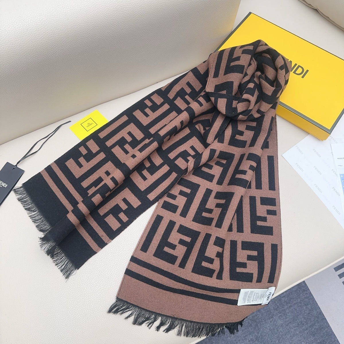 brown wool floral Scarf for men - alternate angle view 9
