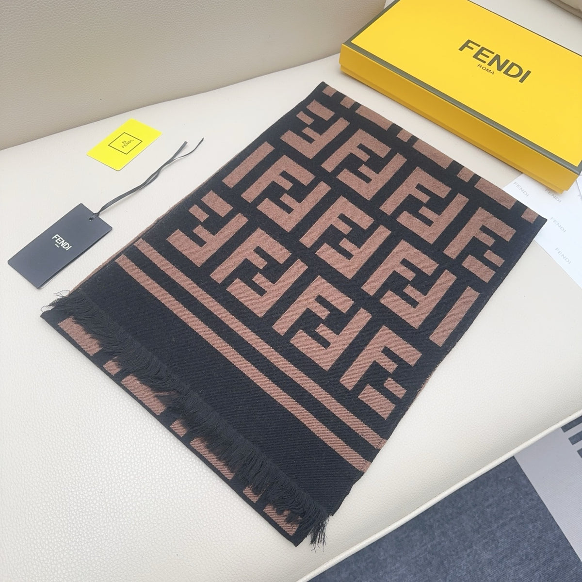 brown wool floral Scarf for men - alternate angle view 3