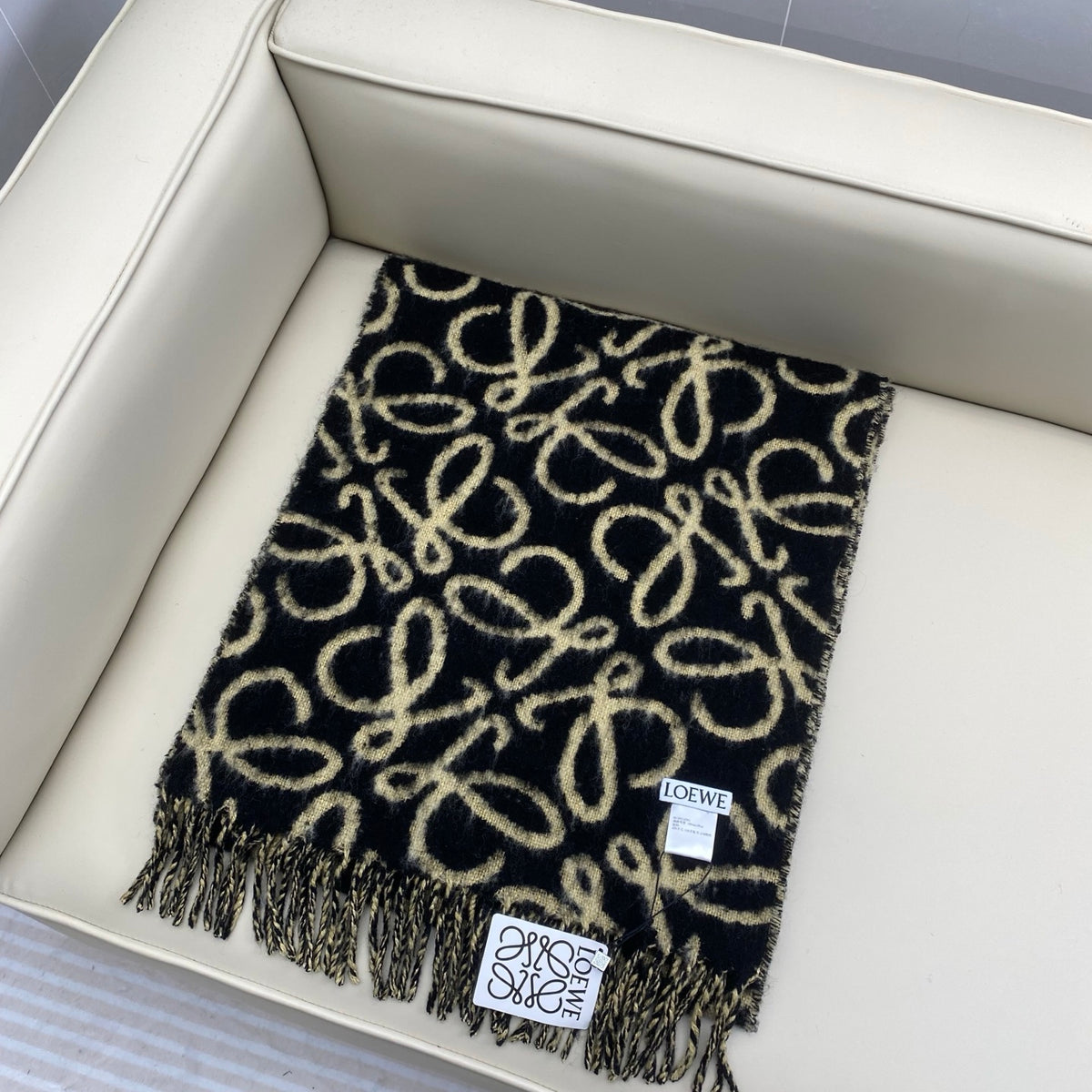 tan genuine leather tassel Scarf for women - alternate angle view 2