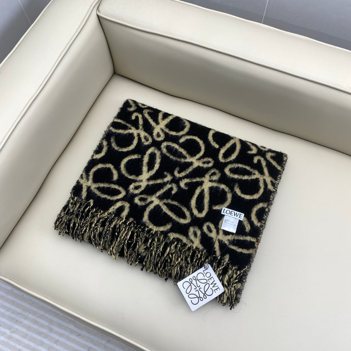 tan genuine leather tassel Scarf for women - product detail view