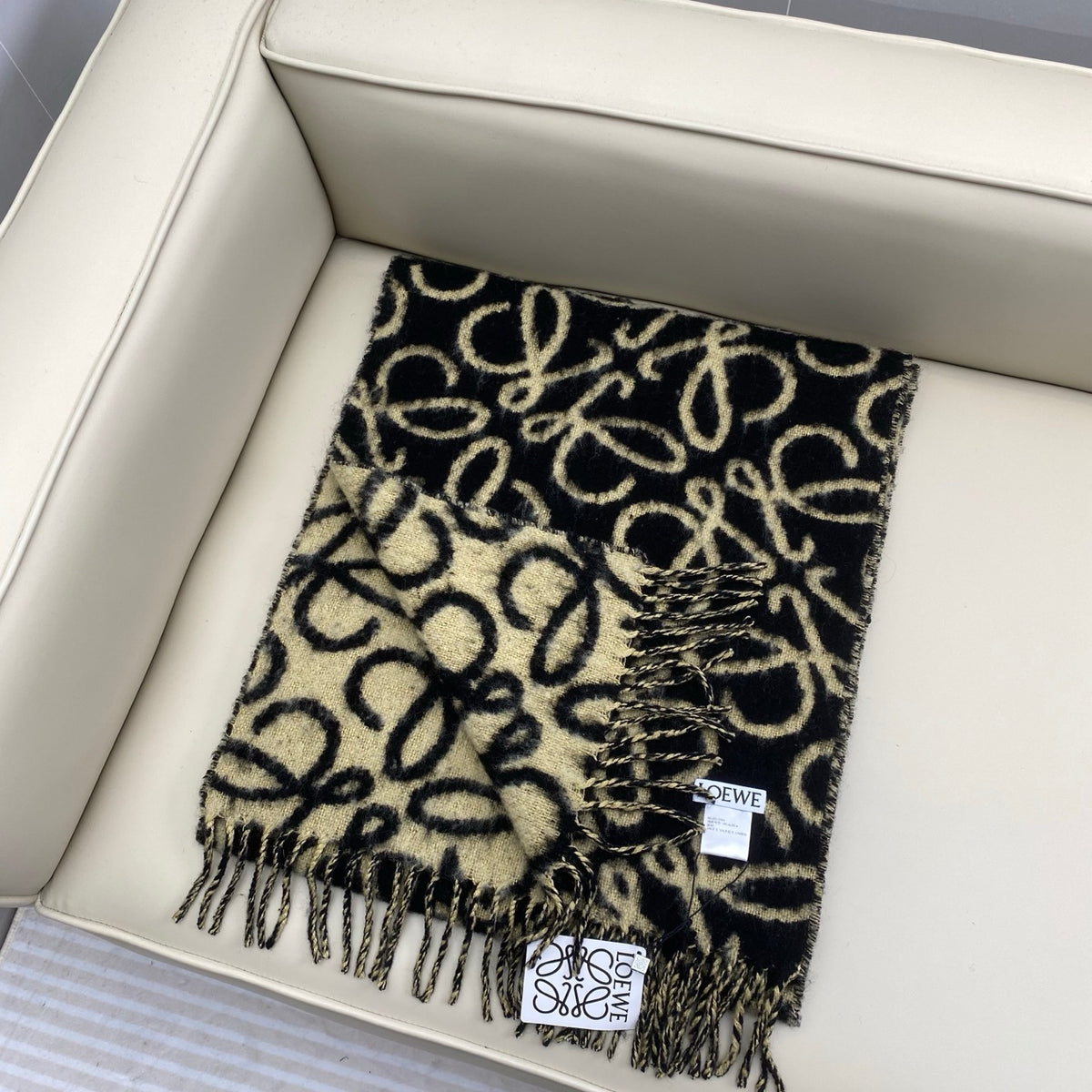 tan genuine leather tassel Scarf for women - alternate angle view 3